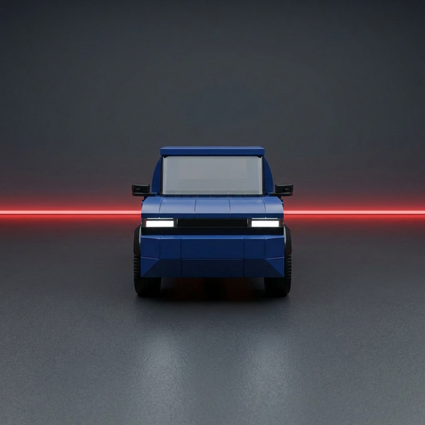 blue pickup brick car model front view studio lighting