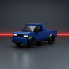 blue pickup brick car model front angle view off road style