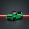 green compact brick car model front angle view with black roof